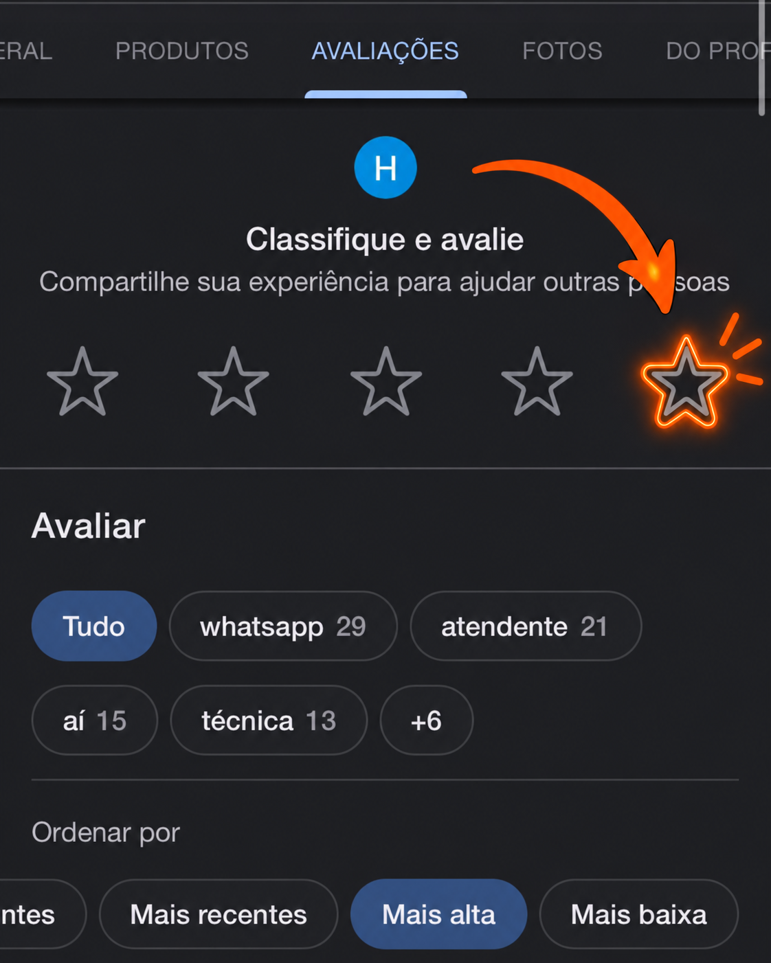 Passo 3 para avaliar a Alcans no Google